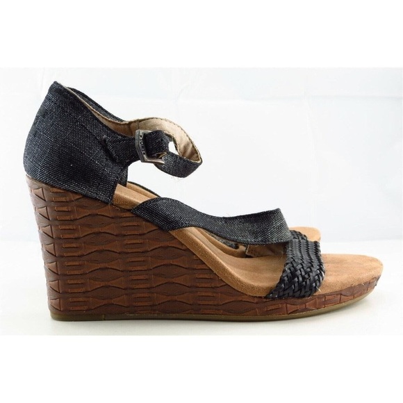 TOMS | Clarissa Wedge Sandal in Black Metallic Linen Size 9.5US - Picture 2 of 14